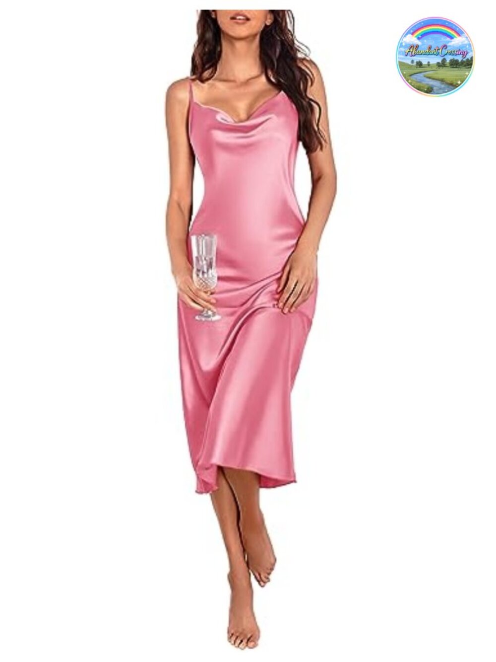 Satin Nightgown Spaghetti Strap Cowl Neck Slip Dress Sleepwear